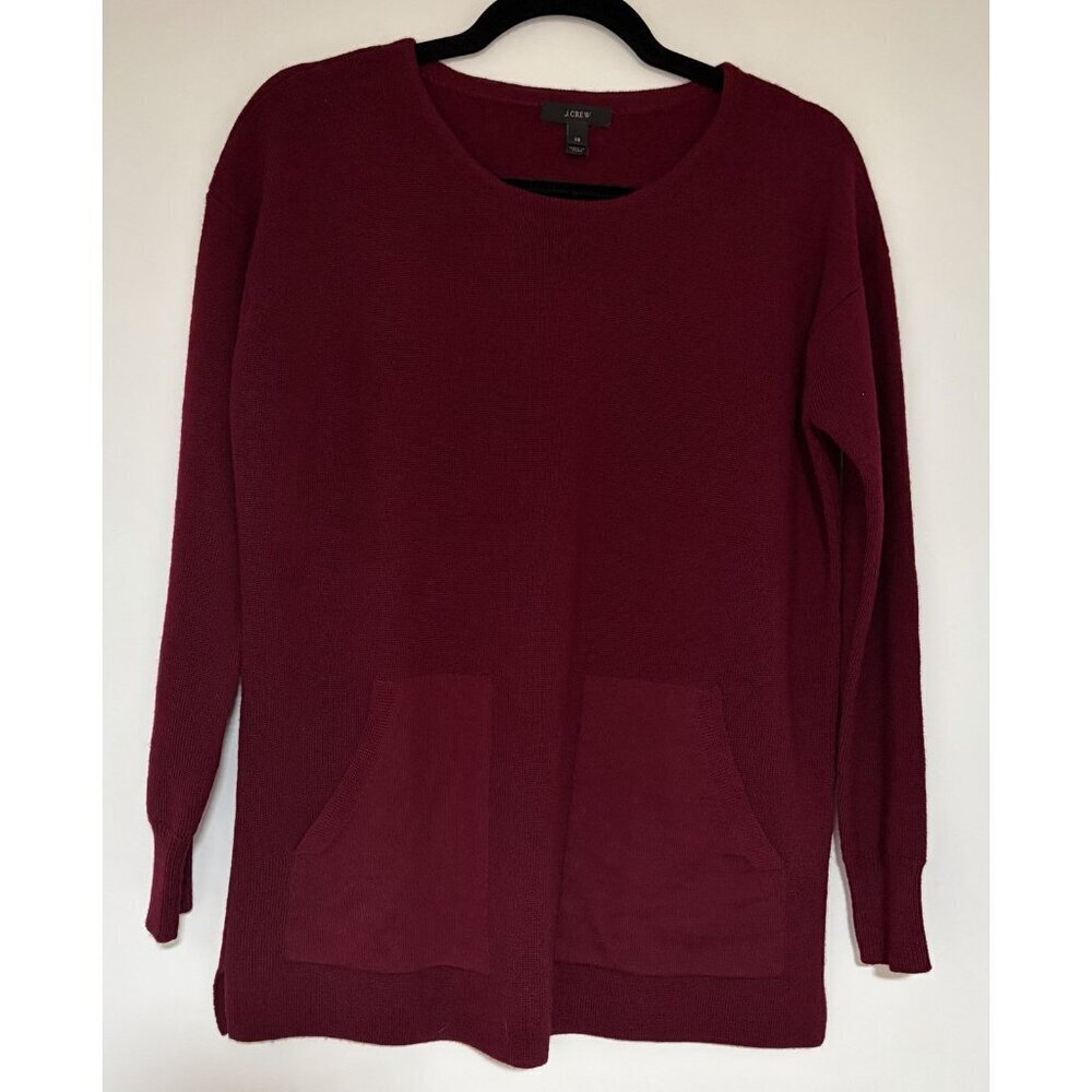 J.CREW Women’s Merino Wool Maroon Red Double Pocket Tunic Sweater Size XS